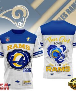 Los Angeles Rams NHL Girl Heart & Helmet 3D T-Shirt For Fans
