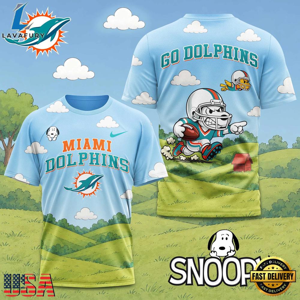 Miami Dolphins NFL Snoopy New 2026 All Over Print T Shirt Miami Dolphins NFL Snoopy New 2026 All Over Print T Shirt