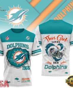 Miami Dolphins NHL Girl Heart & Helmet 3D T-Shirt For Fans