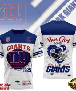 New York Giants NHL Girl Heart & Helmet 3D T-Shirt For Fans