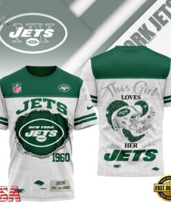New York Jets NHL Girl Heart & Helmet 3D T-Shirt For Fans