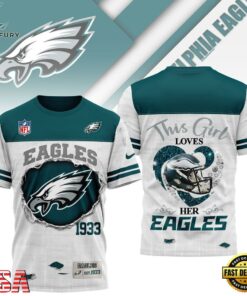 Philadelphia Eagles NHL Girl Heart & Helmet 3D T-Shirt For Fans