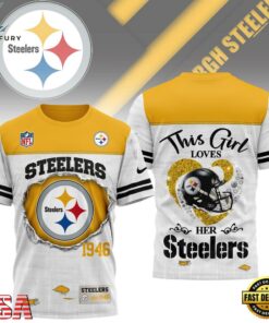 Pittsburgh Steelers NHL Girl Heart & Helmet 3D T-Shirt For Fans