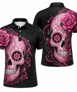 Pink Sugar Skull Bowling Polo Shirts