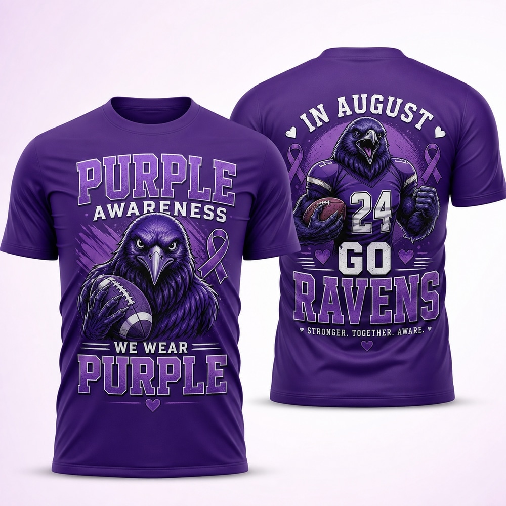 Purple Awareness Ravens 3D Shirt 1 Purple Awareness Ravens 3D Shirt