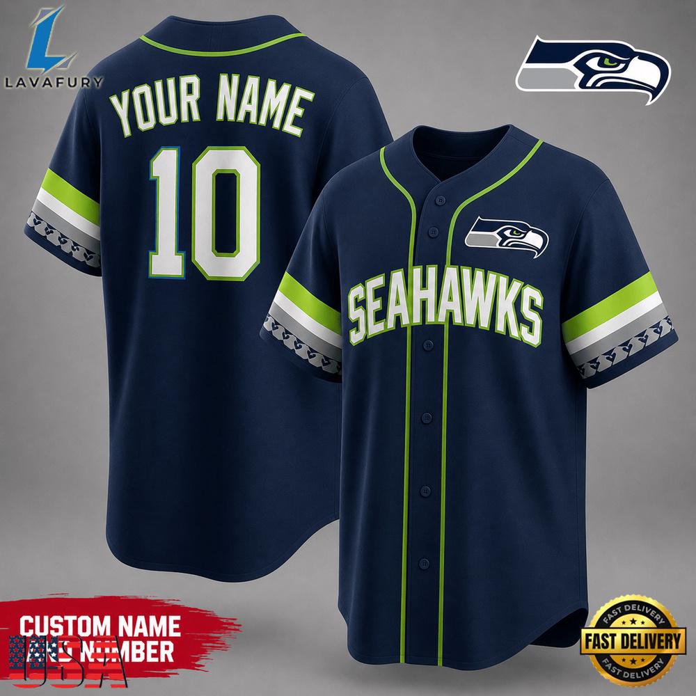 Seattle Seahawks NFL New 2026 Version Custom Name Number Baseball Jersey Seattle Seahawks NFL New 2026 Version Custom Name Number Baseball Jersey