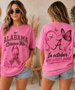 Alabama Crimson Tide 2026 NCAA Pink October Breast Cancer Awareness Fan Pride Unisex T Shirt , NCAA 3D Graphic Tee Alabama Crimson Tide 2026 Ncaa Pink October Breast Cancer Awareness Fan Pride Unisex T Shirt