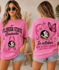 Florida State Seminoles 2026 NCAA Pink October Breast Cancer Awareness Fan Pride Unisex T Shirt , NCAA 3D Graphic Tee Florida State Seminoles 2026 Ncaa Pink October Breast Cancer Awareness Fan Pride Unisex T Shirt