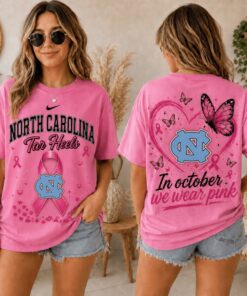 North Carolina Tar Heels 2026 NCAA Pink October Breast Cancer Awareness Fan Pride Unisex T Shirt , NCAA 3D Graphic Tee North Carolina Tar Heels 2026 Ncaa Pink October Breast Cancer Awareness Fan Pride Unisex T Shirt