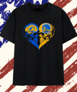 Los Angeles Rams x Golden State Warriors skulls face to face heart shape distressed T Shirt , Trendy 2D Print Shirt Los Angeles Rams X Golden State Warriors Skulls Face TO Face Heart Shape Distressed T Shirt