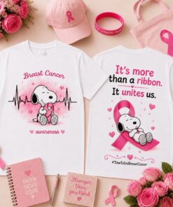 Snoopy Together in Pink Breast Cancer Awareness Ribbon, Heartbeat & Unity Front and Back T Shirt , Trending Music 3D Tee Snoopy Together IN Pink Breast Cancer Awareness Ribbon Heartbeat Unity Front And Back T Shirt
