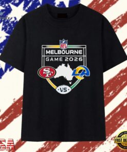 49ers vs Rams NFL 26 Melbourne Game Shield Matchup T Shirt, Trendy 2D Print Shirt 49ers VS Rams Nfl 26 Melbourne Game Shield Matchup T Shirt