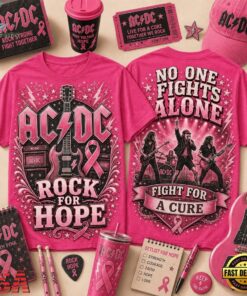 ACDC No One Fights Alone Rock For Hope Breast Cancer Awareness Shirt, Trending Music 3D Tee Acdc NO One Fights Alone Rock For Hope Breast Cancer Awareness Shirt