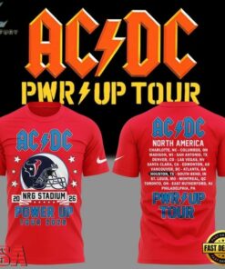 ACDC x Houston Texans Power Up Tour 2026 Red T Shirt, Trending Music 3D Tee Acdc X Houston Texans Power UP Tour 2026 Red T Shirt