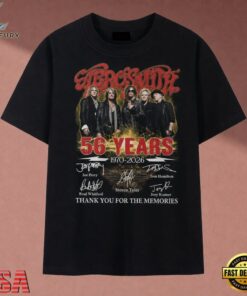 Aerosmith 56 Years 1970 2026 Band Signatures Rock Vintage T Shirt, Music 2D Graphic Tee Aerosmith 56 Years 1970 2026 Band Signatures Rock Vintage T Shirt
