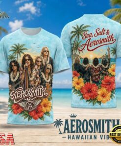 Aerosmith Hawaiian Vibes Band Photo with Hibiscus Flowers 2026 3D Shirt , Trending Music 3D Tee Aerosmith Hawaiian Vibes Band Photo With Hibiscus Flowers 2026 3D Shirt