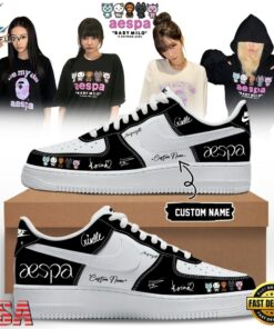 Aespa x BAPE Signed 2026 Limited Edition Black Air Force 1 Shoes