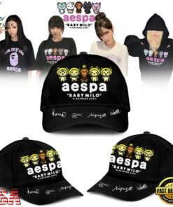 Aespa x BAPE Signed 2026 Limited Edition Black Cap , Music Lover Baseball Cap Aespa X Bape Signed 2026 Limited Edition Black Cap
