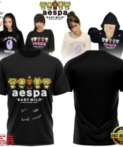 Aespa x BAPE Signed 2026 Limited Edition Black T Shirt , Music Fans Shirt Aespa X Bape Signed 2026 Limited Edition Black T Shirt