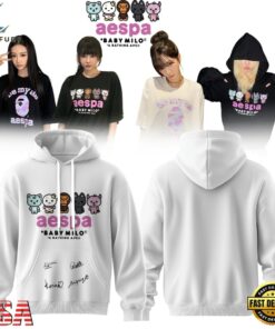 Aespa x BAPE Signed 2026 Limited Edition White Hoodie , Music Fans Shirt Aespa X Bape Signed 2026 Limited Edition White Hoodie