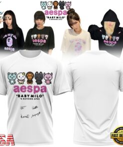 Aespa x BAPE Signed 2026 Limited Edition White T Shirt , Music Fans Shirt Aespa X Bape Signed 2026 Limited Edition White T Shirt