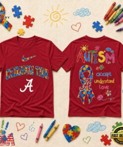 Alabama Crimson Tide NCAA Autism Awareness Puzzle Ribbon T Shirt , NCAA 3D Graphic Tee Alabama Crimson Tide Ncaa Autism Awareness Puzzle Ribbon T Shirt