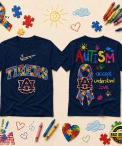 Auburn Tigers NCAA Autism Awareness Puzzle Ribbon T Shirt , NCAA 3D Graphic Tee Auburn Tigers Ncaa Autism Awareness Puzzle Ribbon T Shirt