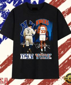 Babe Ruth and Patrick Ewing New York Legends Signature T Shirt, Trendy 2D Print Shirt Babe Ruth And Patrick Ewing New York Legends Signature T Shirt
