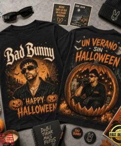 Bad Bunny Halloween Vintage Graphic Spooky Music Fan Shirt, Trending Music 3D Tee Bad Bunny Halloween Vintage Graphic Spooky Music Fan Shirt