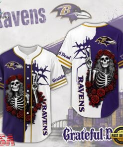 Baltimore Ravens NFL Game Day Grateful Dead Baseball Jersey Shirt, NFL Baseball Shirt Baltimore Ravens Nfl Game Day Grateful Dead Baseball Jersey Shirt