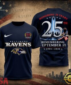 Baltimore Ravens NFL Honoring 25 Years Remembering September 11 T Shirt, Sports Fans 3D Shirt Baltimore Ravens Nfl Honoring 25 Years Remembering September 11 T Shirt