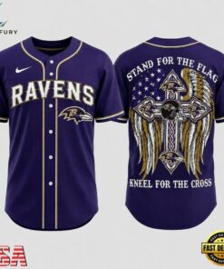 Baltimore Ravens NFL Stand For The Flag Kneel For The Cross Baseball Jersey Shirt , NFL Baseball Shirt Baltimore Ravens Nfl Stand For The Flag Kneel For The Cross Baseball Jersey Shirt