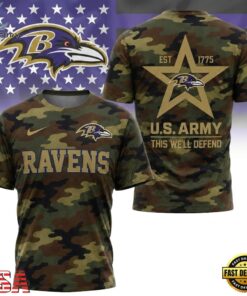 Baltimore Ravens NFL Veterans US Army Camo New Design 3D Shirt , Sports Fans 3D Shirt Baltimore Ravens Nfl Veterans US Army Camo New Design 3D Shirt