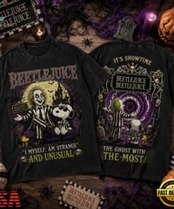 Beetlejuice And Snoopy It’s Showtime Gothic Graveyard Vintage Halloween 3D Shirt , Music Fans Shirt Beetlejuice And Snoopy IT S Showtime Gothic Graveyard Vintage Halloween 3D Shirt