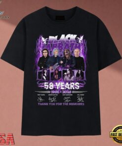 Black Sabbath 58 Years 1968 2026 Band Signatures Rock Graphic T Shirt, Music 2D Graphic Tee Black Sabbath 58 Years 1968 2026 Band Signatures Rock Graphic T Shirt