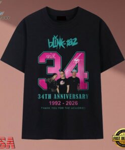 Blink 182 34th Anniversary 1992 2026 Band Signatures Pop Punk T Shirt, Music 2D Graphic Tee Blink 182 34th Anniversary 1992 2026 Band Signatures Pop Punk T Shirt