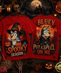 Bluey Halloween Witch Hat Pumpkin Spooky Season 3D Shirt , Music Fans Shirt Bluey Halloween Witch Hat Pumpkin Spooky Season 3D Shirt
