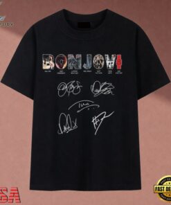 Bon Jovi Albums Logo Vintage Cast Signatures Rock Band T Shirt, Music 2D Graphic Tee Bon Jovi Albums Logo Vintage Cast Signatures Rock Band T Shirt