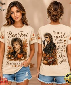 Bon Jovi Autumn Leaves Pumpkin Portrait Unisex 3D Shirt , Music Design T Shirt Bon Jovi Autumn Leaves Pumpkin Portrait Unisex 3D Shirt