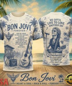 Bon Jovi Forever Palm Trees Acoustic Guitar 2026 Vintage 3D Shirt , Trending Music 3D Tee Bon Jovi Forever Palm Trees Acoustic Guitar 2026 Vintage 3D Shirt