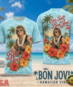 Bon Jovi Sea Salt Hawaiian Lei Floral 2026 3D Shirt , Trending Music 3D Tee Bon Jovi Sea Salt Hawaiian Lei Floral 2026 3D Shirt