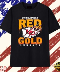 Born and raised red and gold Sundays Kansas City Chiefs T Shirt, Trendy 2D Print Shirt Born And Raised Red And Gold Sundays Kansas City Chiefs T Shirt