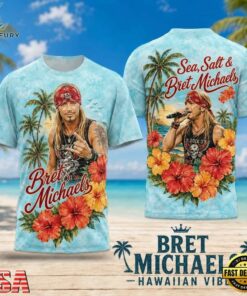 Bret Michaels Hawaiian Vibes Tropical Hibiscus Portrait 2026 3D Shirt , Trending Music 3D Tee Bret Michaels Hawaiian Vibes Tropical Hibiscus Portrait 2026 3D Shirt