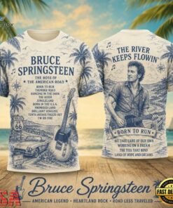 Bruce Springsteen Born to Run Illustrated Beach Scene 2026 Vintage 3D Shirt , Trending Music 3D Tee Bruce Springsteen Born TO Run Illustrated Beach Scene 2026 Vintage 3D Shirt
