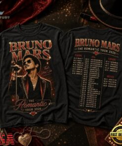 Bruno Mars The Romantic Tour 2026 Vintage Black 3D Shirt , Music Fans Shirt Bruno Mars The Romantic Tour 2026 Vintage Black 3D Shirt