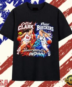 Caitlin Clark vs Paige Bueckers Women’s Basketball Showdown T Shirt, Trendy 2D Print Shirt Caitlin Clark VS Paige Bueckers Women S Basketball Showdown T Shirt
