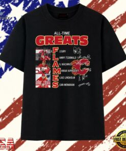 Calgary Flames All Time Greats Hockey Legends Signatures T Shirt , Trendy 2D Print Shirt Calgary Flames All Time Greats Hockey Legends Signatures T Shirt