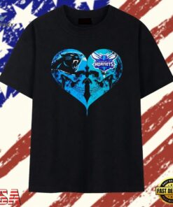 Charlotte Hornets x Carolina Panthers skulls face to face heart shape distressed T Shirt , Trendy 2D Print Shirt Charlotte Hornets X Carolina Panthers Skulls Face TO Face Heart Shape Distressed T Shirt