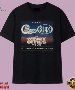 Chicago and Styx The Windy Cities Tour Vintage Rock Concert T Shirt, Music 2D Graphic Tee Chicago And Styx The Windy Cities Tour Vintage Rock Concert T Shirt