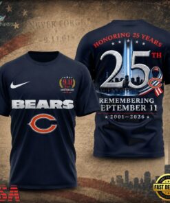 Chicago Bears NFL Honoring 25 Years Remembering September 11 T Shirt, Sports Fans 3D Shirt Chicago Bears Nfl Honoring 25 Years Remembering September 11 T Shirt